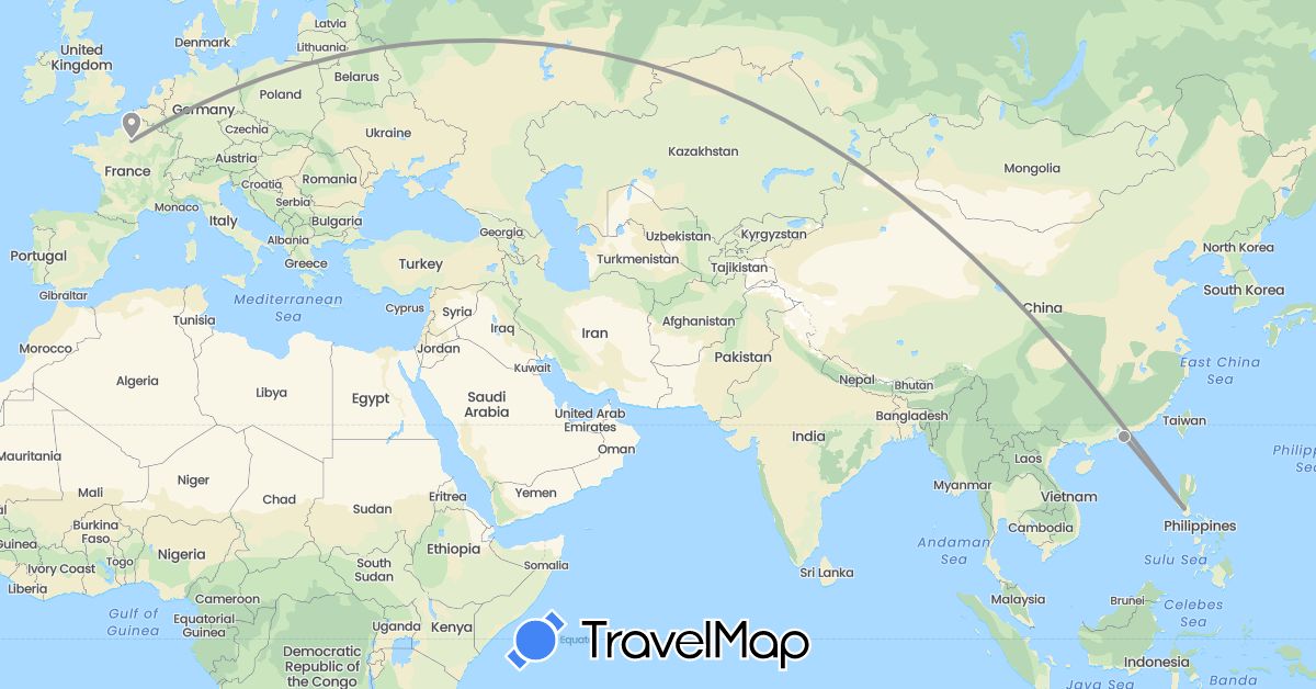 TravelMap itinerary: plane in France, Philippines (Asia, Europe)